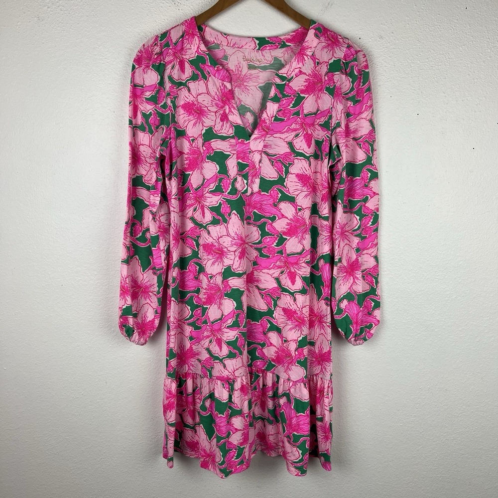 Lilly Pulitzer Small Alyssa Dress Hibiscus Kiss Pink Floral Preppy Colorful